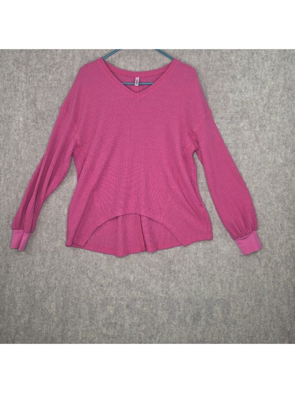 Dokotoo Womens V-Neck Waffle Knit Long Sleeve Top Rose Pink Small Lightweight
